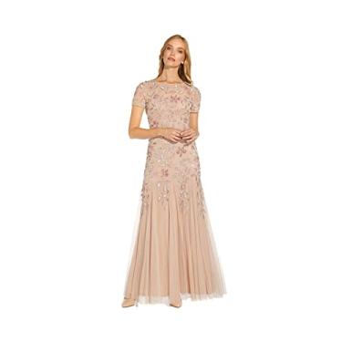 Imagem de Adrianna Papell Vestido feminino com contas florais, Blush, 40