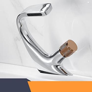 Imagem de Torneiras de bacia preto fosco misturador do banheiro torneira de latão torneira de lavatório de alça única de furo único elegante guindaste, cromo e ouro rosa, China