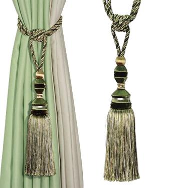 Imagem de Cortina de borla de bola suspensa tieback borlas grandes suporte de cortinas luxuosas penduradas fivela corda para quarto acessórios, mix verde, 2 peças