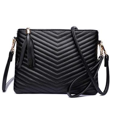 Imagem de Pequenas bolsas transversais para mulheres, bolsas de ombro de couro vegano da moda, carteira clutch com alça de pulso, Black-small