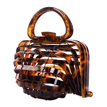 Imagem de sorozien Bolsa tiracolo dobrável de acrílico para mulheres, bolsa de praia feita à mão, Âmbar, L3.7 * W2.2 * H2.4 Inches