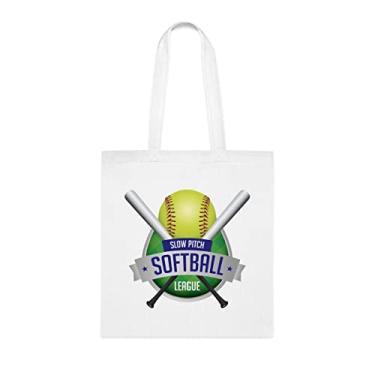 Imagem de Sacola com emblemas da liga de softball, presente divertido, bolsa de ombro, bolsas reutilizáveis, cesta de Natal de aniversário, ideia de presente, Branco