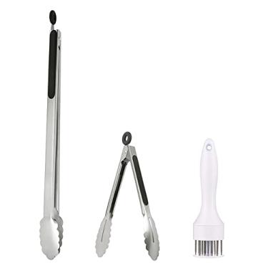 Imagem de UPTALY 1 pinça de churrasco extra longa de 45 cm, 1 mini pinça de salada de aço inoxidável de 20 cm, 1 amaciante de carne com pontas de piercing, pinças de alimentos de tamanho grande, para cozinhar, grelhar, churrasco, buffet
