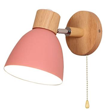 Imagem de Lâmpadas de arandela de parede luminária com zíper no interruptor desligado, lâmpada de parede macaron de cabeceira E26 base de madeira maciça luzes de parede para sala de estar corredor quarto infantil (rosa)