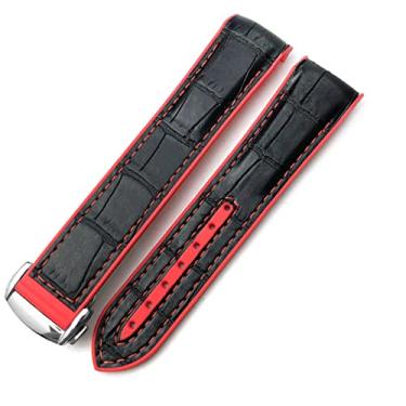 Imagem de GANYUU Pulseira de relógio de couro de nylon de borracha 20mm 22mm 19mm 21mm apto para Omega Seamaster GMT Planeta Ocean Diver 300 pulseira de relógio de silicone laranja (cor: couro vermelho, tamanho: 20mm)