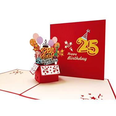 Imagem de iGifts And Cards Happy 25th Birthday Caixa Vermelha 3D Cartão Pop Up - Incrível, Balões, Único, Celebração, Feliz Cumpleaños, Bonito, Presente