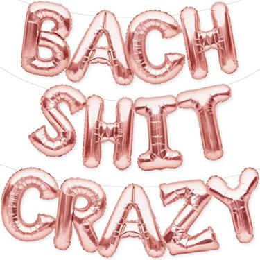 Imagem de PartyForever Bach Shit Crazy Bachelorette decorações balões ouro rosa 40,64 cm Letras Banner - Conjunto de decorações para chá de panela - Suprimentos e lembrancinhas para festa de casamento - Kit de decoração de festa de galinha