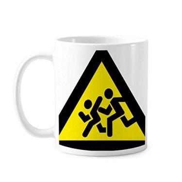 Imagem de Símbolo de aviso amarelo preto chase proibido caneca triângulo cerâmica xícara de café porcelana louça