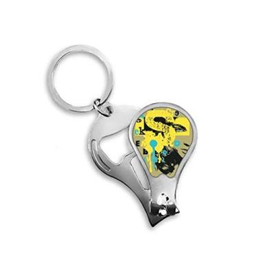 Imagem de Grafite Street Amarelo Azul Preto Mulher Cortador de Unhas Abridor Chaveiro Tesoura