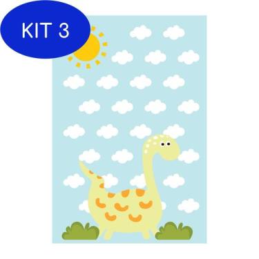 Imagem de Kit 3 Placa Decorativa Mdf Infantil Dinossauro Baby Amarelo - Quartinh