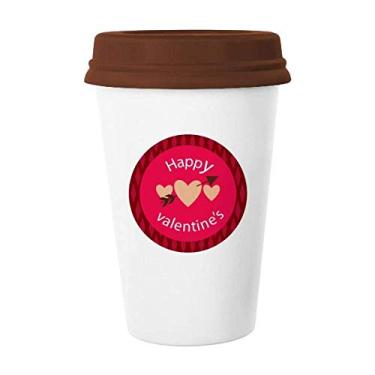Imagem de Caneca rosa Happy Valentine's Day coração flecha caneca café copo cerâmica copo copo de cerâmica