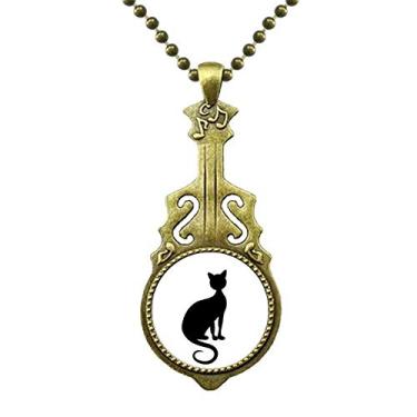 Imagem de DIYthinker Colar elegante de gato preto com silhueta de animal, joia antiga com pingente de música