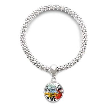 Imagem de DIYthinker Pulseira de prata com pingente redondo e paisagem de Roma da Itália