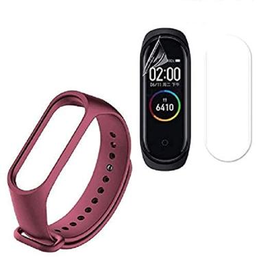 Imagem de Kit Pulseira Extra de Silicone Vinho + Película de Gel Flexível para Xiaomi Mi Band 4