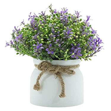 Imagem de Heave Flores artificiais plantas flores artificiais bonsai mini planta em vaso para casamento, festa de casa, escritório, decoração de mesa, arranjo roxo