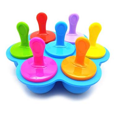 Imagem de angwang Mini molde de gelo de silicone de 7 células para sorvete bola de sorvete molde de picolé para bebê faça você mesmo comida iogurte gelo azul