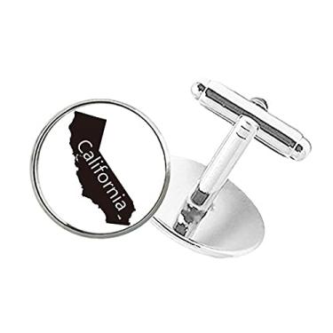 Imagem de DIYthinker Abotoaduras de botão redondo com contorno do mapa da Califórnia dos Estados Unidos