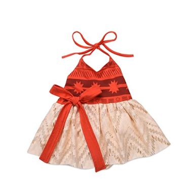 Imagem de Fantasia feminina Moana fantasia de renda combinando irmã com babados, Vestido frente única, 1-2T