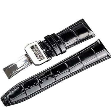 Imagem de DFAMIN Para IWC Portugues Piloto Couro Genuíno Pulseira Pulseira Acessório 22mm Pulseiras de Grão de Crocodilo (Cor: Preto, Tamanho: 22mm)