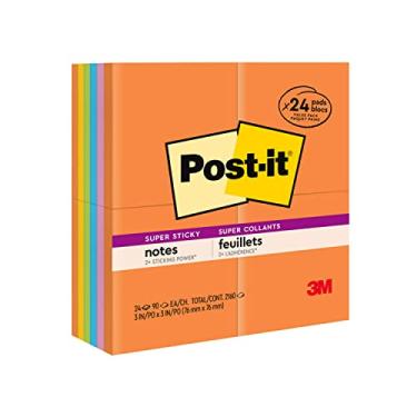 Imagem de Post-it Notas super adesivas, 24 blocos de notas adesivos, 7,6 x 7,6 cm, material escolar para estudantes, ideal para livros didáticos, cadernos, paredes e superfícies verticais, coleção Energy Boost