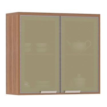 Imagem de Armário Aéreo 80 cm 2 Portas de abrir Vidro Reflecta 1 Prateleira Lari Luciane Móveis