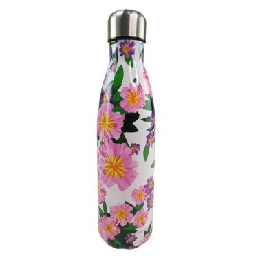 Imagem de Garrafa Termica Estampa Flores Floral 500ml Inox Florido Conserva Suco Cha Agua Gelada