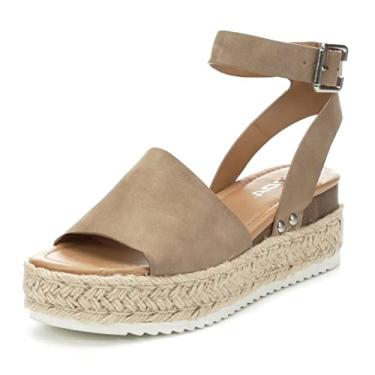 Imagem de Soda Topic Espadrilles Flatform Studded Wedge Open Toe Sandals (6, Natural Taupe Nubuck)