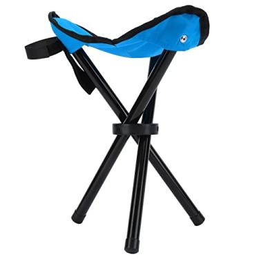 Imagem de DAUERHAFT Banco de tripé de acampamento, design ergonômico, leve, com cordão para pesca ao ar livre (azul)