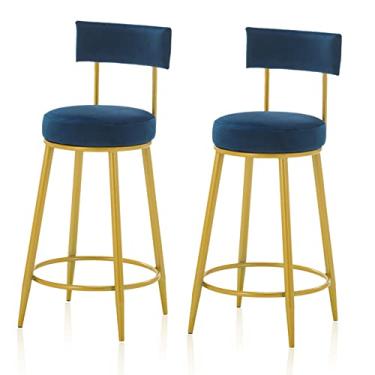 Imagem de Cadeiras de jantar cadeiras de sala de jantar 2 peças banquetas de bar de veludo para café da manhã, cadeiras de balcão de cozinha, cadeiras de bar, bancos altos com pernas de metal e apoio para os pés para ilha de cozinha, tudo está bem