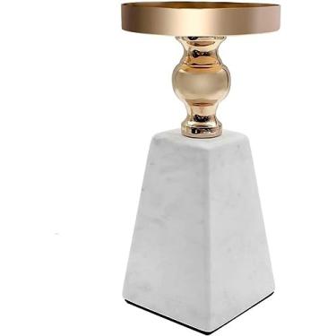 Imagem de Candelabro Castiçal Decorativo de Marmore e Metal Dourado 18cm