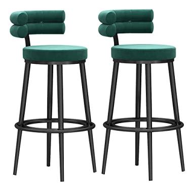 Imagem de Cadeiras de jantar cadeiras de sala de jantar banquetas de bar contemporâneas com encosto tecido de veludo balcão de metal sem braço cadeiras de café da manhã banquetas de bar de cozinha azul 65 cm altura sentada Tudo está bem