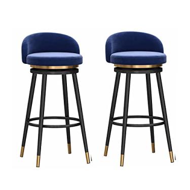 Imagem de Cadeiras de jantar cadeiras de sala de jantar conjunto de 1/2/3/4/6, banco de altura de balcão cadeira de bar giratória estofada de veludo com moldura de metal preto para cozinha ilha sala de jantar pátio, azul tudo está bem