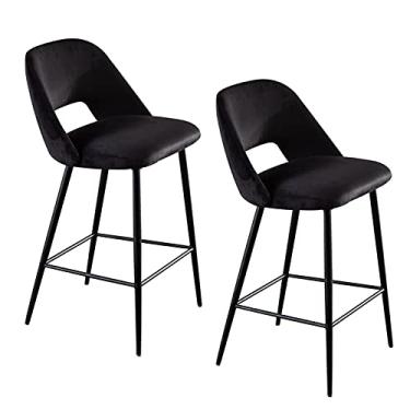Imagem de Cadeiras de sala de jantar tamboretes de bar tamboretes de bar conjunto de 2, cadeiras de bar pequeno-almoço cozinha balcão banco alto com encosto de veludo e apoio para os pés de metal, Black, 68 cm Everything is Fine