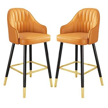 Imagem de Cadeiras de jantar cadeiras de sala de jantar banquetas de bar de metal sem braço conjunto de 2, bancos de bar industriais de couro PU cadeiras de jantar com encosto banqueta alta para balcão de cozinha, casa e restaurantes interior externo