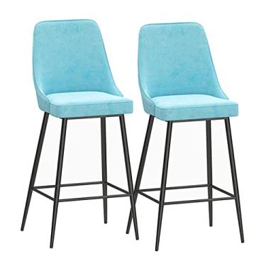 Imagem de Cadeiras de jantar cadeiras de sala de jantar bancos de bar de metal conjunto de 2 bancos de bar com encosto alto banqueta de veludo metal preto apoio para os pés cadeiras de ilha de fazenda banquetas de jantar para cozinha bistrô pub di