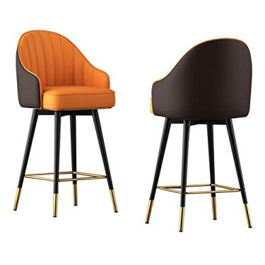 Imagem de Cadeiras de jantar cadeiras de sala de jantar banquetas de bar giratórias elegantes com encosto conjunto de 2, bancos de bar de couro PU estofados para bares domésticos, cafés, cozinha, balcão, tudo está bem