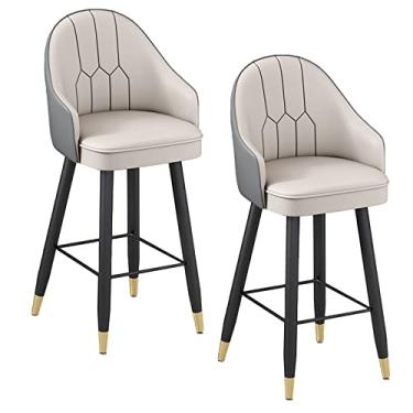 Imagem de Cadeiras de jantar cadeiras de sala de jantar bancos de bar com costas e braços conjunto de 2 cadeiras de café da manhã elegante de couro PU para bar de café da manhã, cozinha e banquetas de bar em casa Tudo está bem