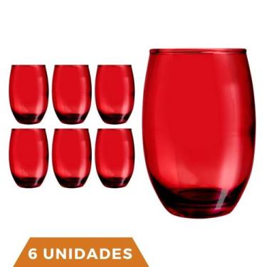 Jogo de copos de vidro vermelho: Encontre Promoções e o Menor