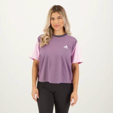 Imagem de Camiseta Cropped Adidas 3 Stripes Color Block Feminina Lilás
