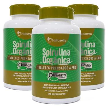 Imagem de Spirulina Orgânica Kit 3 und. 900 tabletes. Certificada SisOrg IBD 100% Pura Prensada à Frio. Vegana. Sem Cheiro. Não GMO. Sem Glúten