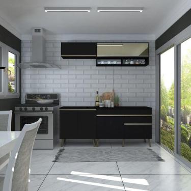 Imagem de Cozinha Modulada Compacta 4 Peças Balcões E Aéreos Com Vidro Reflecta