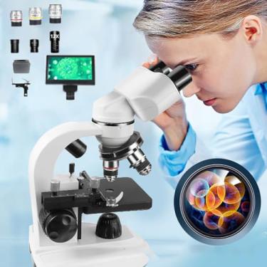 Imagem de Microscópio binocular profissional, 60000x com display, 3 lentes objetivas/6 oculares, microscópio biológico, iluminação de fonte de luz dupla, para pesquisa e estudo- with microscope