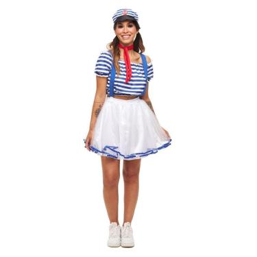 Imagem de Fantasia Marinheira Feminina Roupa Carnaval Adulta + Chapéu