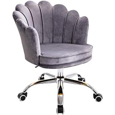 Imagem de Cadeira de escritório Cadeira giratória ergonômica giratória, branca, bonita e moderna, cadeira de mesa estofada em veludo, cadeira giratória ajustável, quarto, sala de estar, cadeira de laz