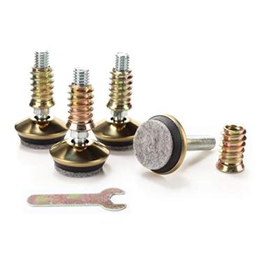 Imagem de Hot Favorable Niveladores de móveis giratórios – Pernas de nivelamento ajustáveis deslizam para mesas cadeiras armários – Base de 3,4 cm de diâmetro com 4 almofadas de feltro, fio de 3/8"-16 - latão