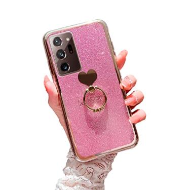 Imagem de Capa para Galaxy Note 20 Ultra 5G para meninas e mulheres, linda capa de luxo brilhante brilhante com suporte de anel, UPC macia, fina, amortecedora, à prova de choque, capa protetora para celular Samsung Galaxy Note 20 Ultra 6,9 polegadas - rosa