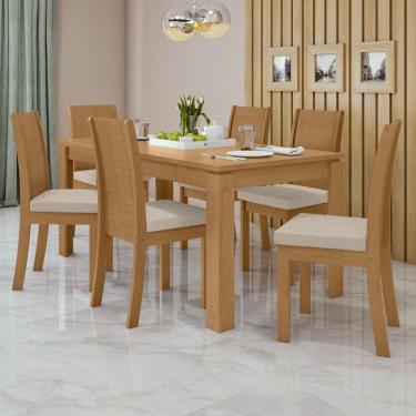 Imagem de Conjunto Sala de Jantar 6 Lugares Retangular Tampo MDF Mesa e Cadeiras Athenas