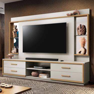 Imagem de Estante Home para TV até 75 Polegadas com Espelho 4 Gavetas Leni 37969 EDN Móveis Cinza/Freijó Nobre