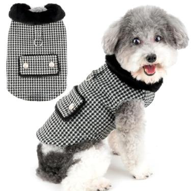 Imagem de Zunea Casacos para cães pequenos menina menino lã de inverno Houndstooth jaqueta casaco com anel de trela colete para clima frio roupas para animais de estimação macio quente grosso cachorro chihuahua