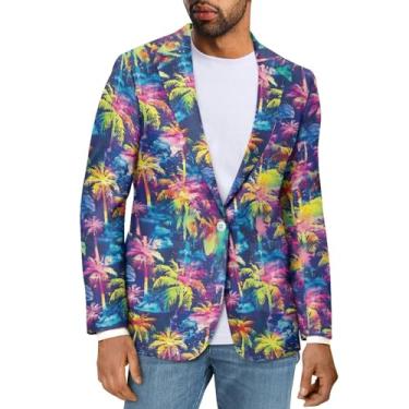 Imagem de Sprowallow Blazer masculino casual com um botão, casaco esportivo slim fit, lapela notched, blazer, jaqueta leve para negócios, Palmeira colorida, Medium
